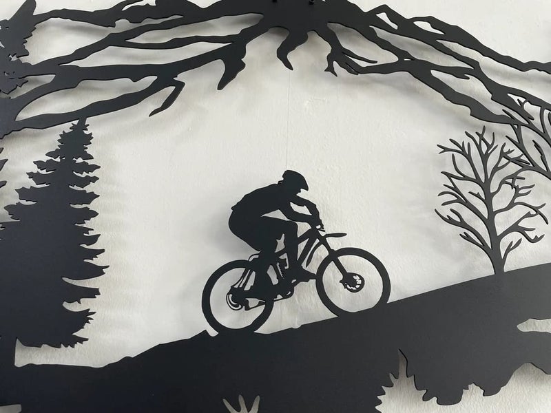 DEKADRON Metal Biker Wall Art, Mountain Tree and Cyclist Themed Wall Art, Metal Wall Decor, Bicycle Lover Gift, Home Decoration, Wall Hangings (24" W x 15" H / 60x38 cm) - Image 5